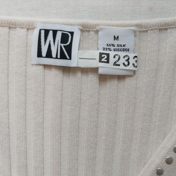 WR Size 6 Silk Blend Studded Faux Wrap Cream Long Sleeve Sweater - Picture 13 of 15